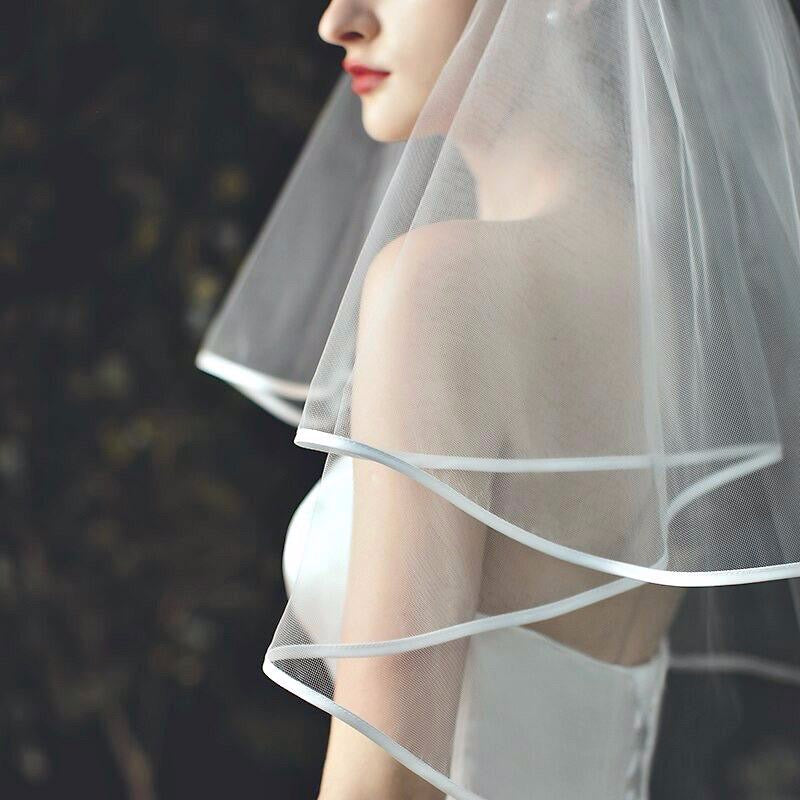 "Kelynn" - Satin Edge Fingertip Length Bridal Veil