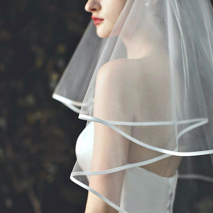 "Kelynn" - Satin Edge Fingertip Length Bridal Veil