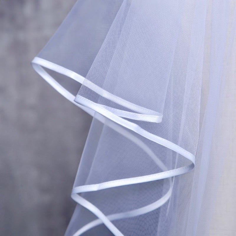 "Kelynn" - Satin Edge Fingertip Length Bridal Veil