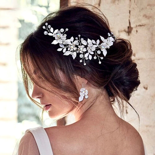 Bloom - Silver Crystal Bridal Headdress and Earrings Set