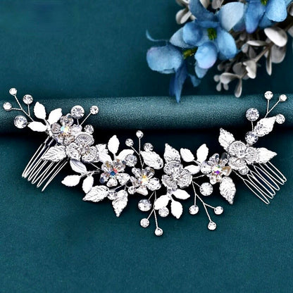 Bloom - Silver Crystal Bridal Headdress and Earrings Set