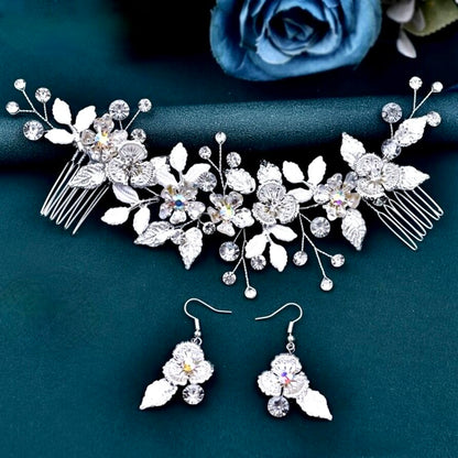 Bloom - Silver Crystal Bridal Headdress and Earrings Set