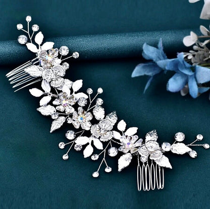 Bloom - Silver Crystal Bridal Headdress and Earrings Set
