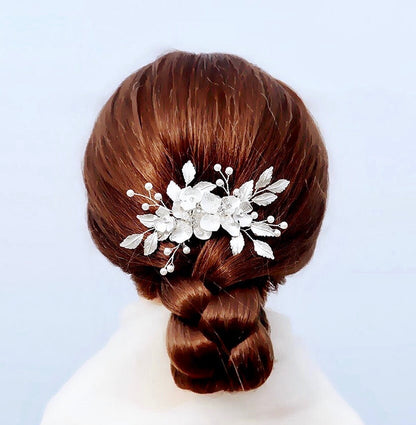 "Emery" - Pearl and Crystal Bridal Hair Comb - Available in Silver, Rose Gold and Yellow Gold