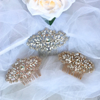 Helena - Crystal Bridal Hair Comb - Available in Silver, Rose Gold and Yellow Gold