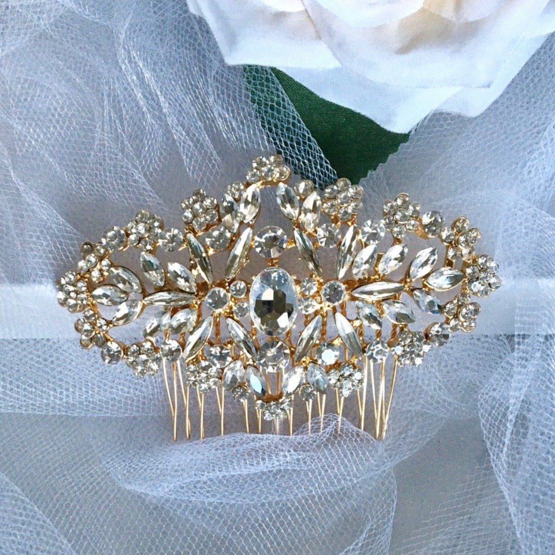 Helena - Crystal Bridal Hair Comb - Available in Silver, Rose Gold and Yellow Gold