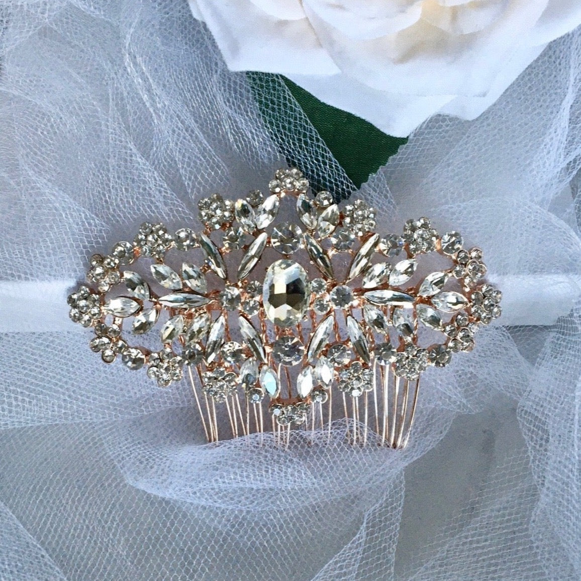 Helena - Crystal Bridal Hair Comb - Available in Silver, Rose Gold and Yellow Gold
