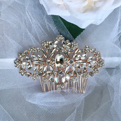 Helena - Crystal Bridal Hair Comb - Available in Silver, Rose Gold and Yellow Gold