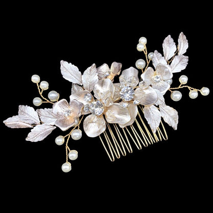 "Emery" - Pearl and Crystal Bridal Hair Comb - Available in Silver, Rose Gold and Yellow Gold