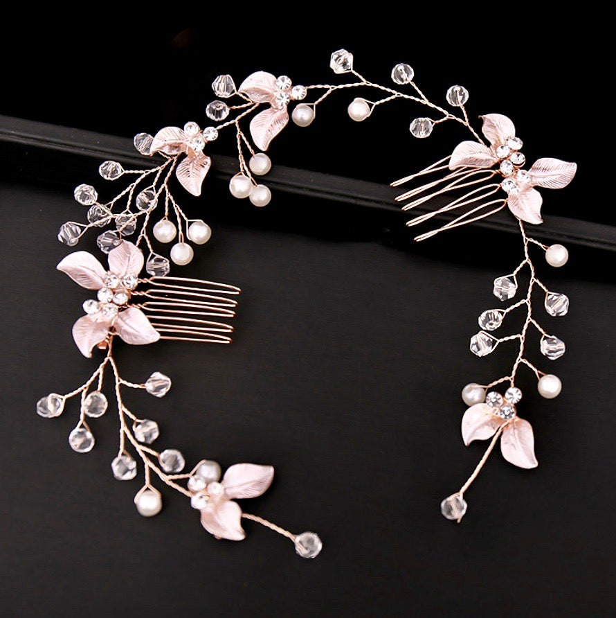 Demi - Pearl and Crystal Bridal Headband / Hair Vine - Available in Yellow Gold, Silver and Rose Gold