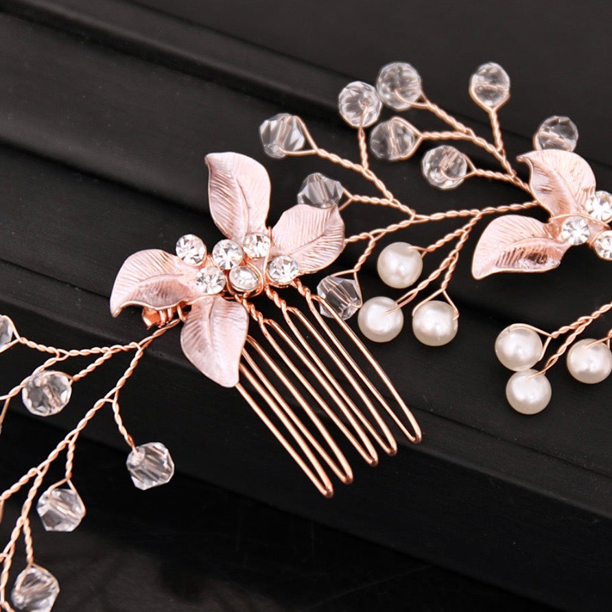 Demi - Pearl and Crystal Bridal Headband / Hair Vine - Available in Yellow Gold, Silver and Rose Gold