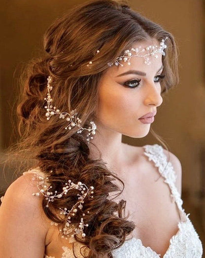 June - Pearl and Crystal Bridal Hair Vine - Available in Silver, Rose Gold and Yellow Gold