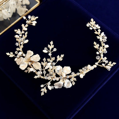 Athena - Pearl and Crystal Bridal Headband - Available in Gold and Silver