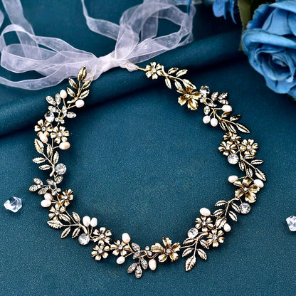 Avalon - Vintage Gold Bridal Headband and Earrings Set