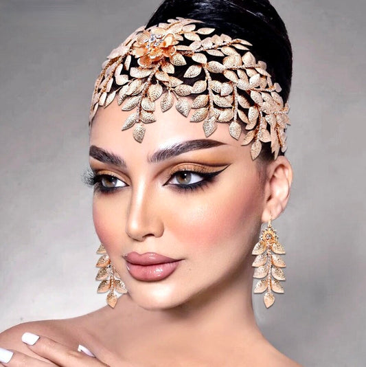 Lakshmi - Crystal Bridal Headdress and Earrings Set - Available in Silver and Gold
