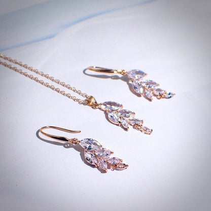 Leaves - Cubic Zirconia Bridal Jewelry Set - Available in Silver, Rose Gold and Yellow Gold