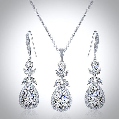 Kendra - Cubic Zirconia Bridal Backdrop Necklace Earrings Set - Available in Silver and Rose Gold