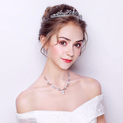 Julia - Silver Cubic Zirconia Bridal 3-Piece Jewelry Set With Tiara