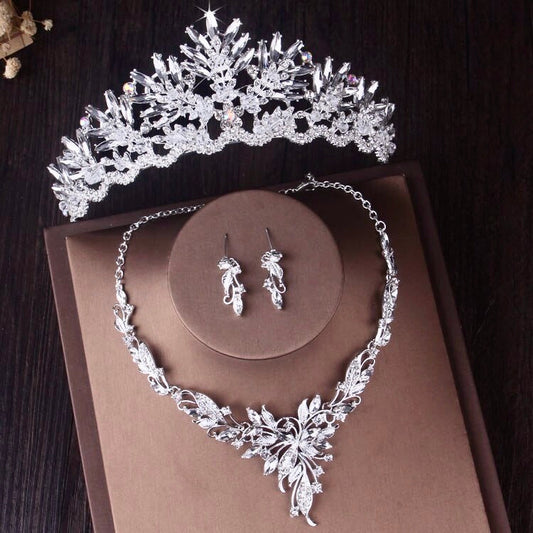 "Silvana" - Silver Cubic Zirconia 3-Piece Bridal Jewelry Set With Tiara
