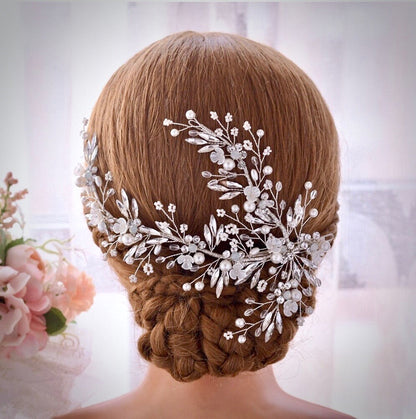Genoa - Pearl and Crystal Bridal Hair Clip/Vine - Available in Silver and Gold