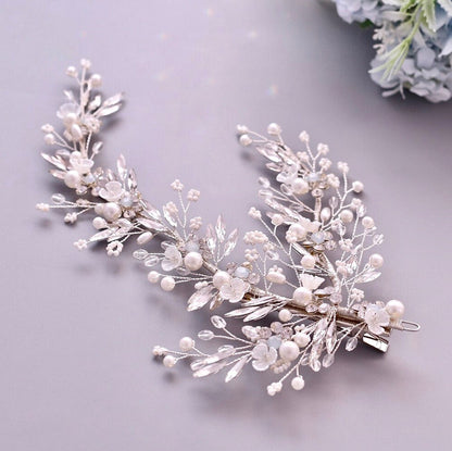 Genoa - Pearl and Crystal Bridal Hair Clip/Vine - Available in Silver and Gold