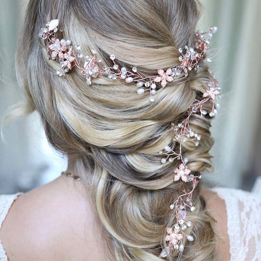 "Lucinda" - Pearl and Crystal Bridal Long Hair Vine - Available in Silver, Rose Gold and Yellow Gold