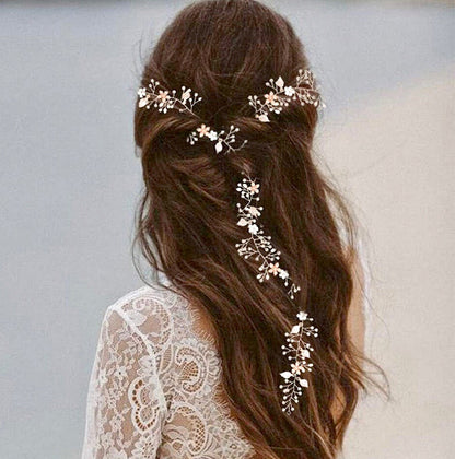 "Lucinda" - Pearl and Crystal Bridal Long Hair Vine - Available in Silver, Rose Gold and Yellow Gold