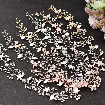 "Lucinda" - Pearl and Crystal Bridal Long Hair Vine - Available in Silver, Rose Gold and Yellow Gold