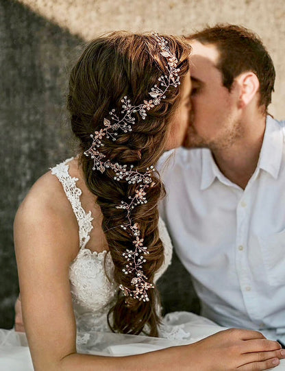 "Lucinda" - Pearl and Crystal Bridal Long Hair Vine - Available in Silver, Rose Gold and Yellow Gold