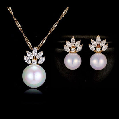 Catherine - Pearl and Cubic Zirconia Jewelry Set - Available in Silver and Gold