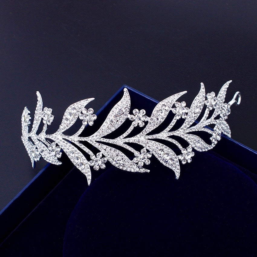 Lady Mary - Micro-Pave Crystal Bridal Half Tiara Headband - Available in Silver, Rose Gold and Yellow Gold