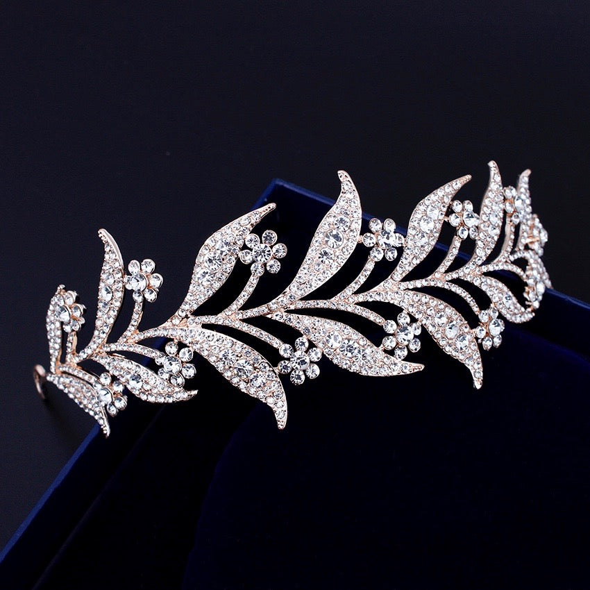 Lady Mary - Micro-Pave Crystal Bridal Half Tiara Headband - Available in Silver, Rose Gold and Yellow Gold