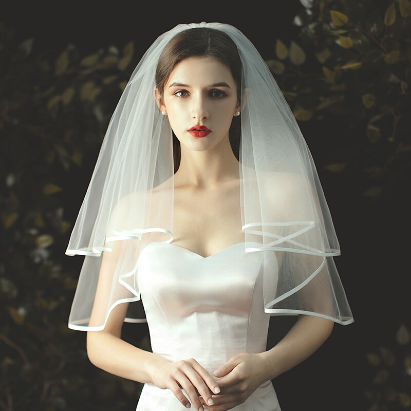 "Kelynn" - Satin Edge Fingertip Length Bridal Veil