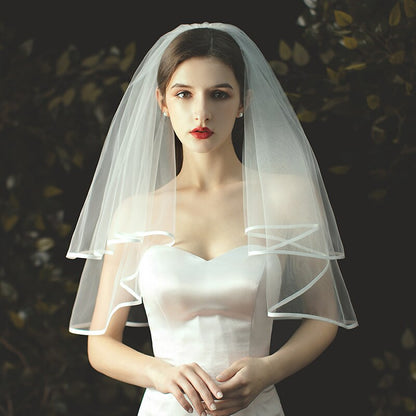 "Kelynn" - Satin Edge Fingertip Length Bridal Veil