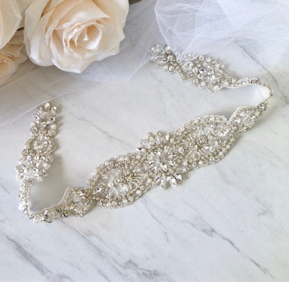 Darcy - Silver Crystal and Pearl Bridal Belt/Sash