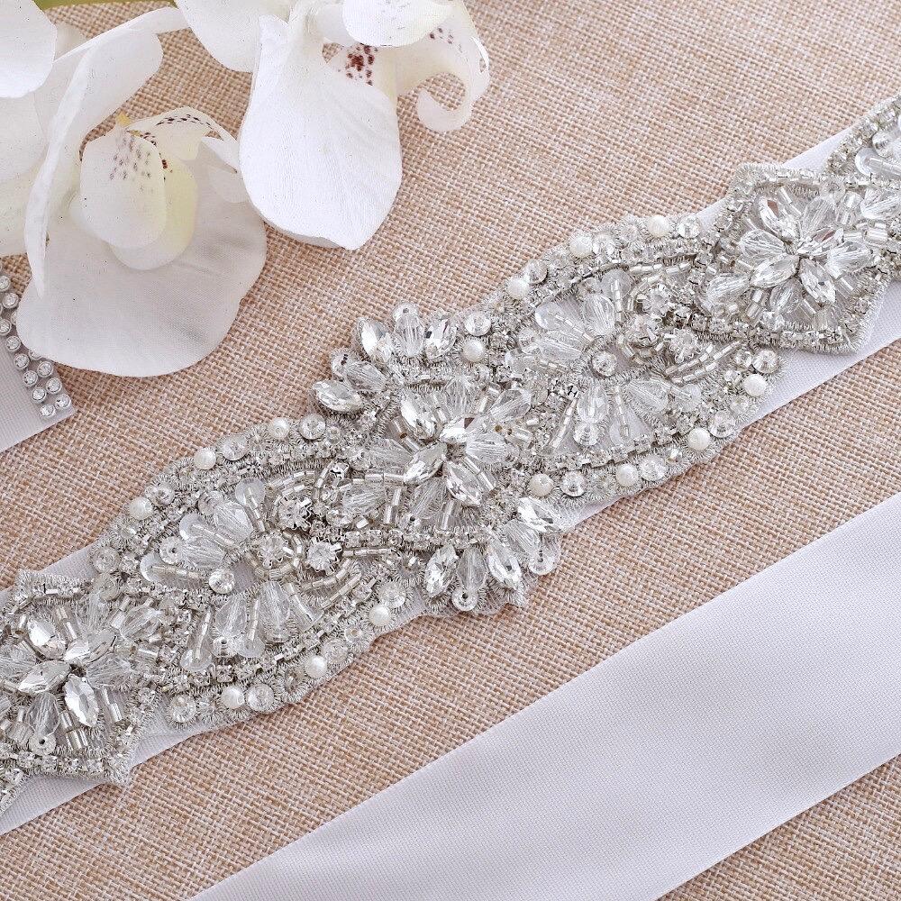 Darcy - Silver Crystal and Pearl Bridal Belt/Sash