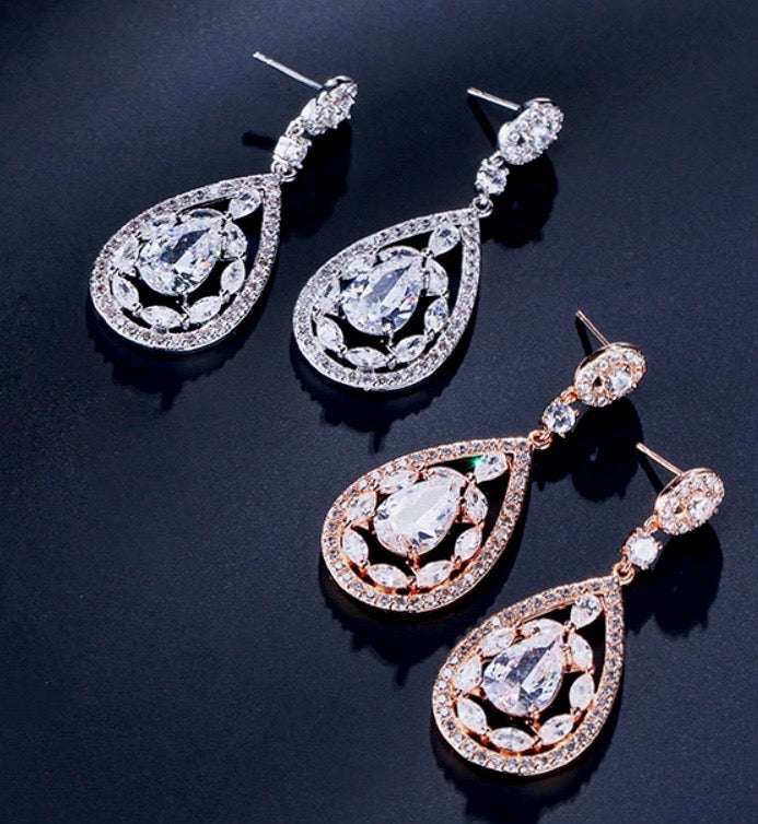 "Alanis" - Cubic Zirconia Bridal Earrings - Available in Rose Gold and Silver