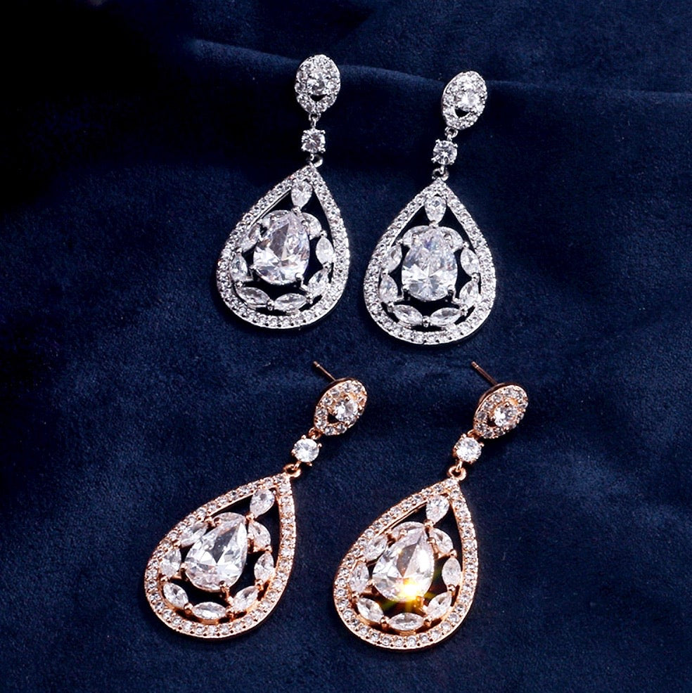 "Alanis" - Cubic Zirconia Bridal Earrings - Available in Rose Gold and Silver