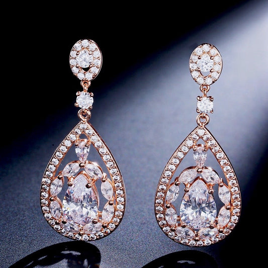 "Alanis" - Cubic Zirconia Bridal Earrings - Available in Rose Gold and Silver