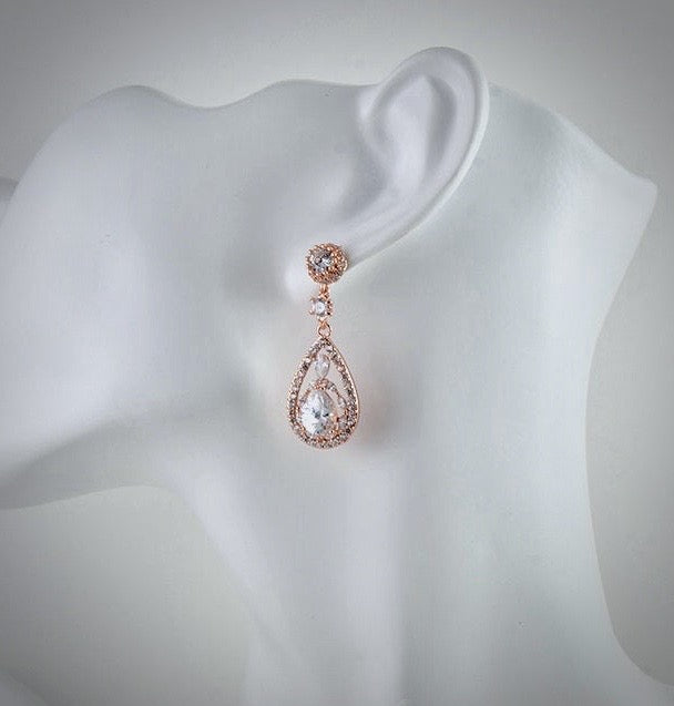 "Alanis" - Cubic Zirconia Bridal Earrings - Available in Rose Gold and Silver