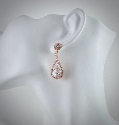"Alanis" - Cubic Zirconia Bridal Earrings - Available in Rose Gold and Silver