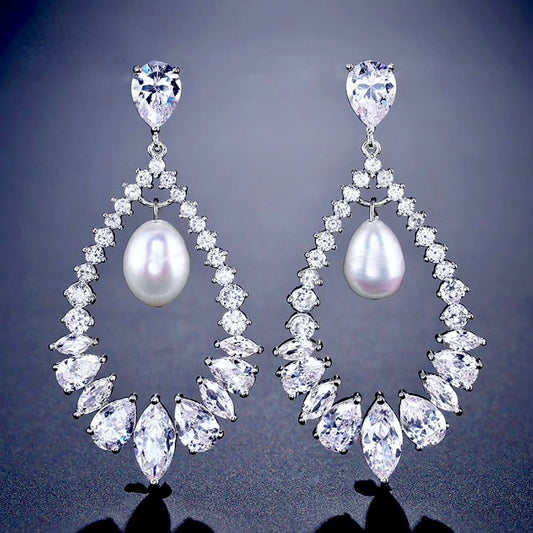 Kaitlynn - Pearl and Cubic Zirconia Bridal Earrings - Available in Silver and Rose Gold