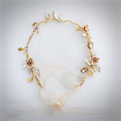 Genevieve - Bohemian Gold Bridal Headband, Hair Comb and Hair Pins Set