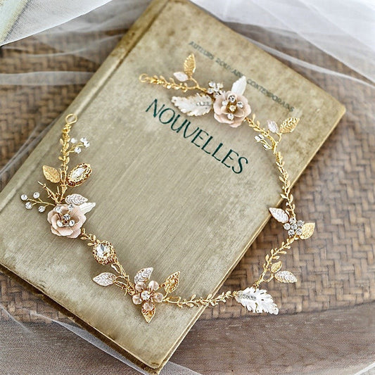 Genevieve - Bohemian Gold Bridal Headband, Hair Comb and Hair Pins Set