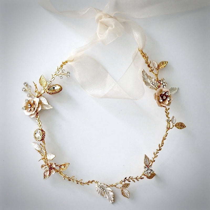 Genevieve - Bohemian Gold Bridal Headband, Hair Comb and Hair Pins Set