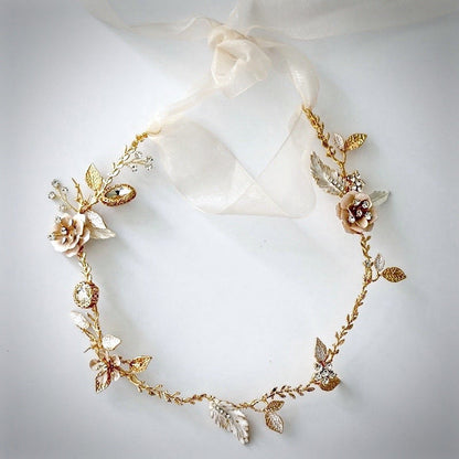 Genevieve - Bohemian Gold Bridal Headband, Hair Comb and Hair Pins Set