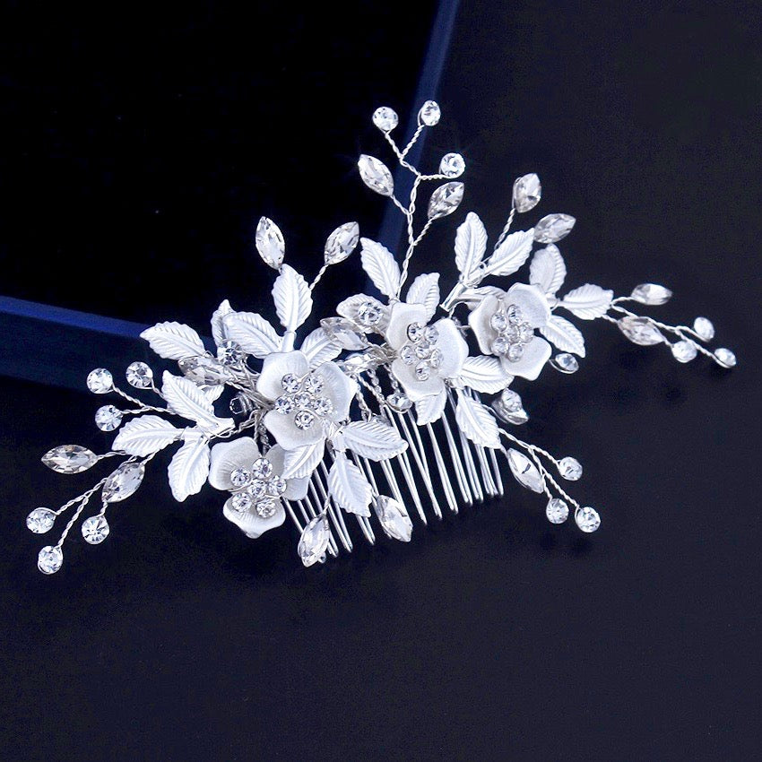 Myra - Floral Bridal Hair Comb - Available in Silver, Rose Gold and Yellow Gold