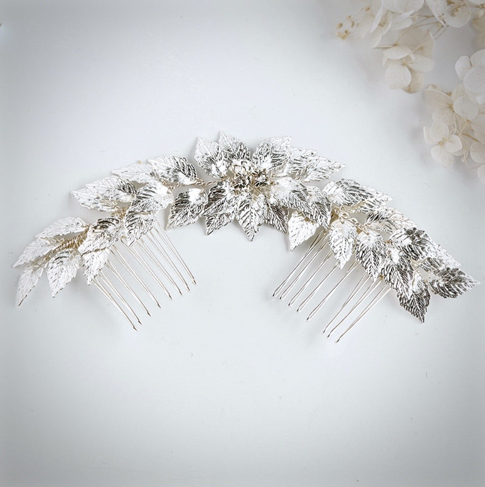 "Berta" - Silver Leaf Bridal Hair Comb