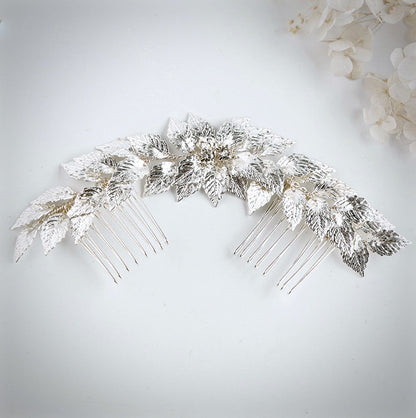 "Berta" - Silver Leaf Bridal Hair Comb