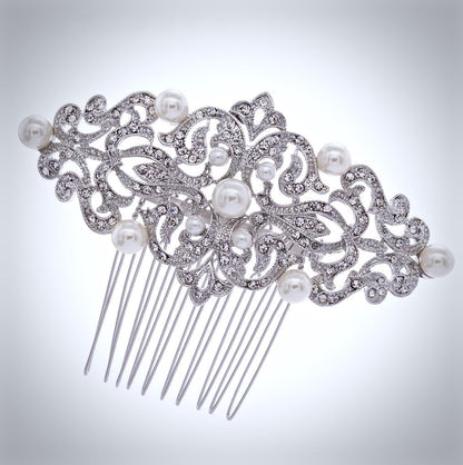 "Jade" - Vintage Pearl and Crystal Bridal Hair Comb